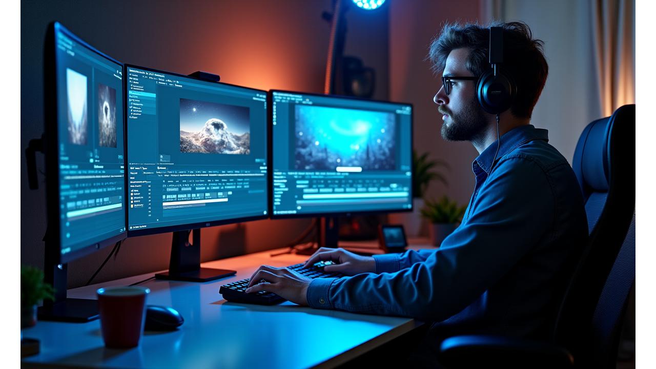 Professional video editing workspace